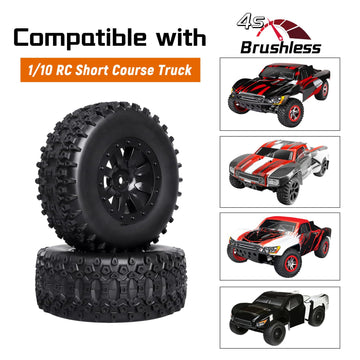 GoHobby Pre-Glued RC SC Tires Wheels for Traxxas Slash 2WD Vxl 4x4 Redcat Blackout XTE TR10, Losi 22S SCT RC Short Course Truck
