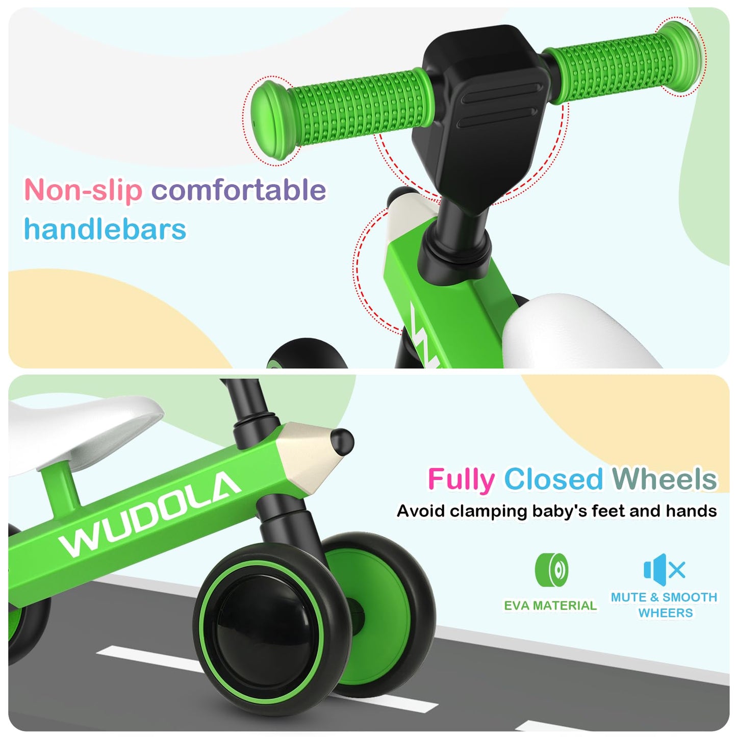 Wudola Baby Balance Bike for 10-36 Months Toddler First Riding Toys, No Pedal 4 Wheels Baby Walker for 1 Year Old Boys Girls Bir
