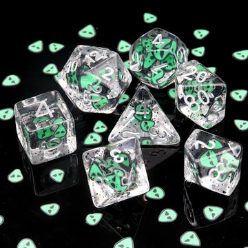 Haxtec Green DND Dice Set 7PCS Filled Resin Polyhedral Halloween D&D Dice with Ghost Inclusions Role Playing Dice for Dungeons a