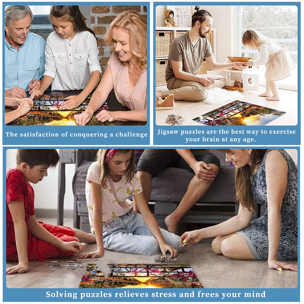 SiTimmGer Puzzles for mature-themeds Jigsaw 500 Piece Spring Flower Quiet River Sunrise Picturesque Amsterdam with Bicycles Landscape 500 Piece Puzzle Art for Family Fun mature-themed Kids Puzzle Games 14.5 x 20