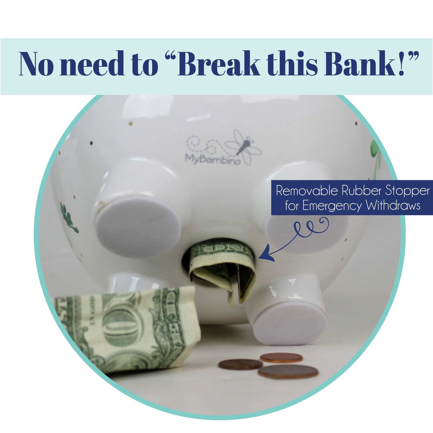 My Bambino Hand Painted Personalized Piggy Bank Girls Large White Ceramic Coin Bank Removable Stopper (Mermaid)