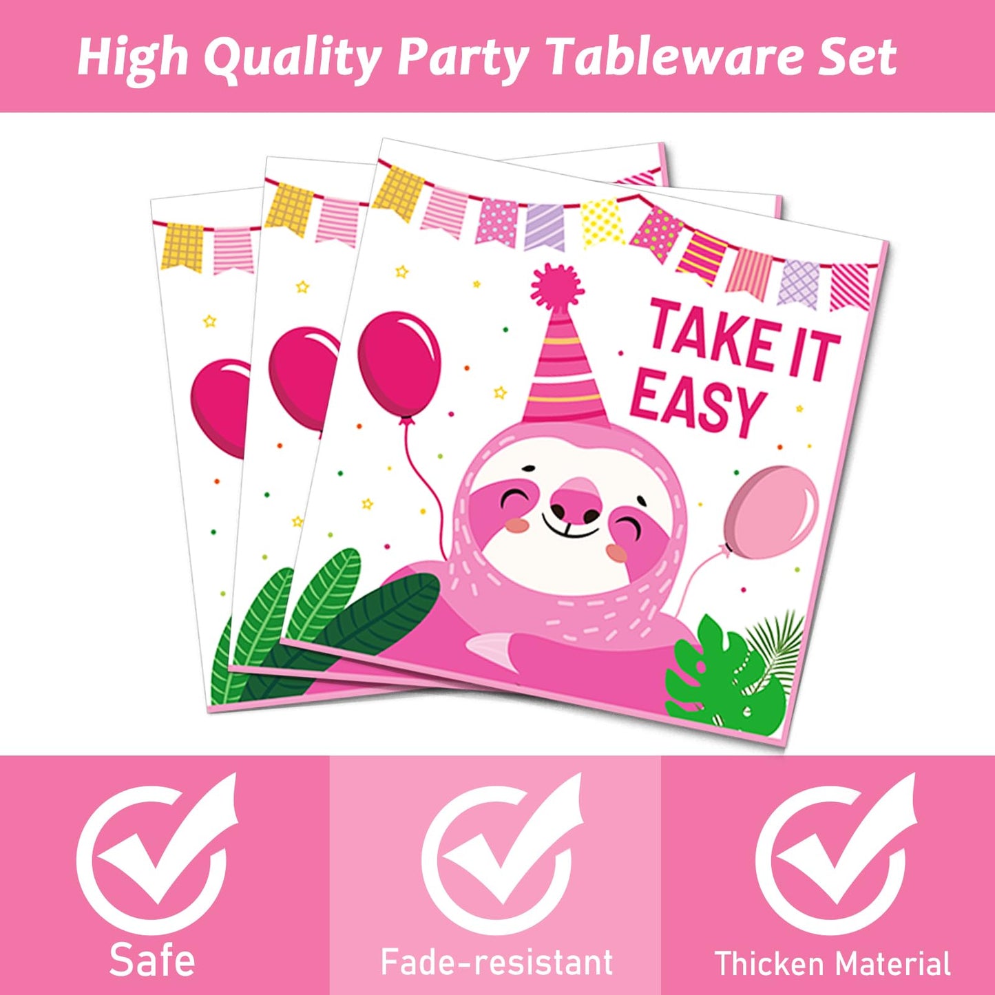 96 Pcs Sloth Animal Party Supplies Sloth Birthday Party Tableware Set For Kids Sloth Themed Paper Plate Sloth Hanging Decoration