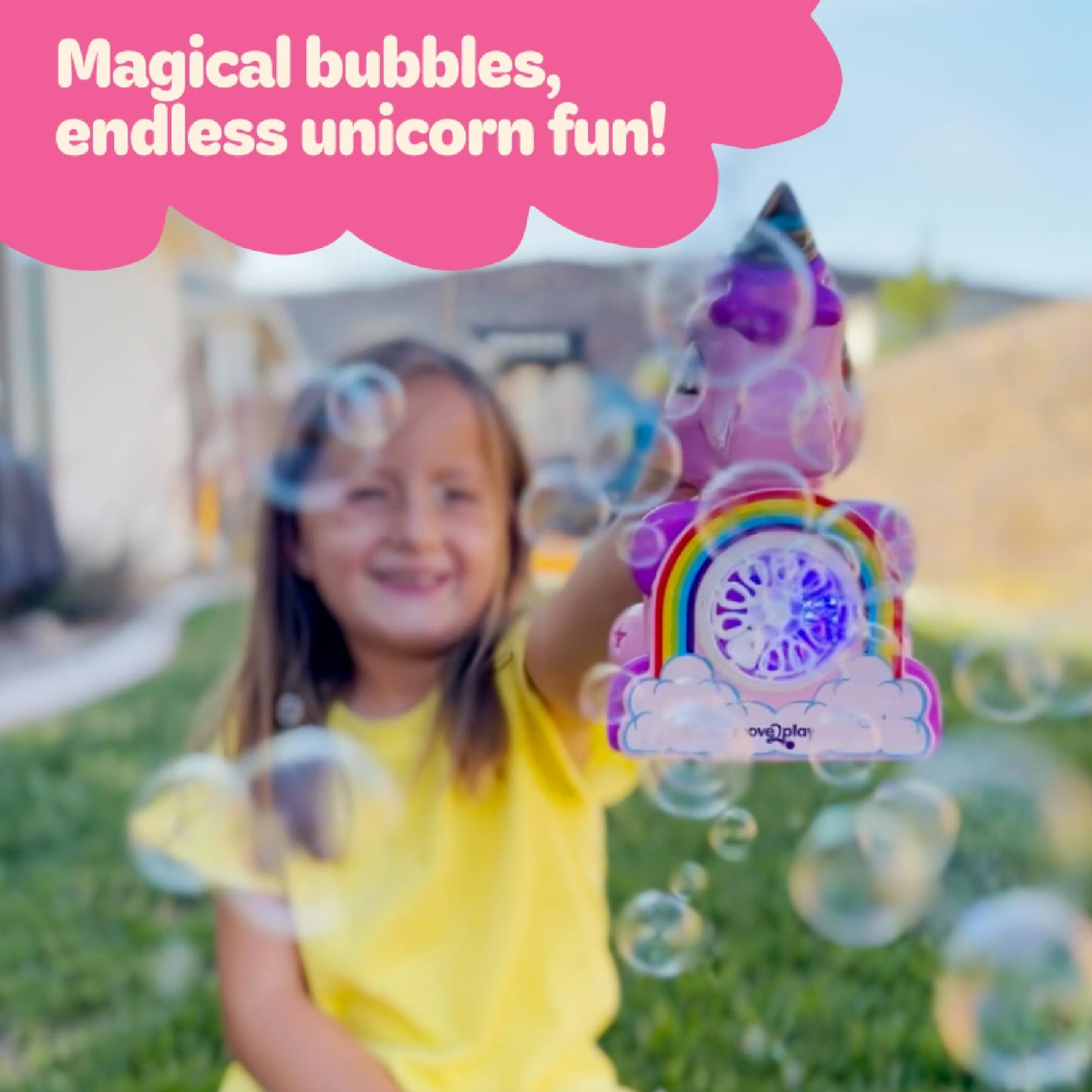 Move2Play Unicorn Bubble Blower - Bubble Machine Toy for Kids, Ages 2-5, Plastic, Perfect Christmas Gift