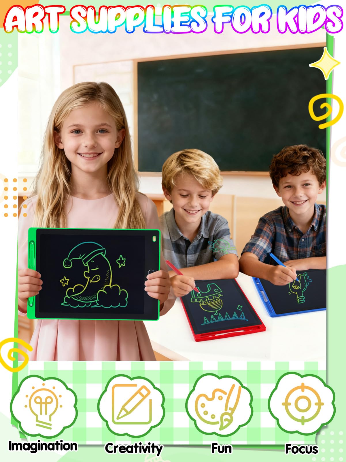 LCD Writing Tablet for Kids Party Favors Bulk - 12 Pack 10in Colorful Doodle Board, Erasable Drawing Pad for Goodie Bags Stuffer