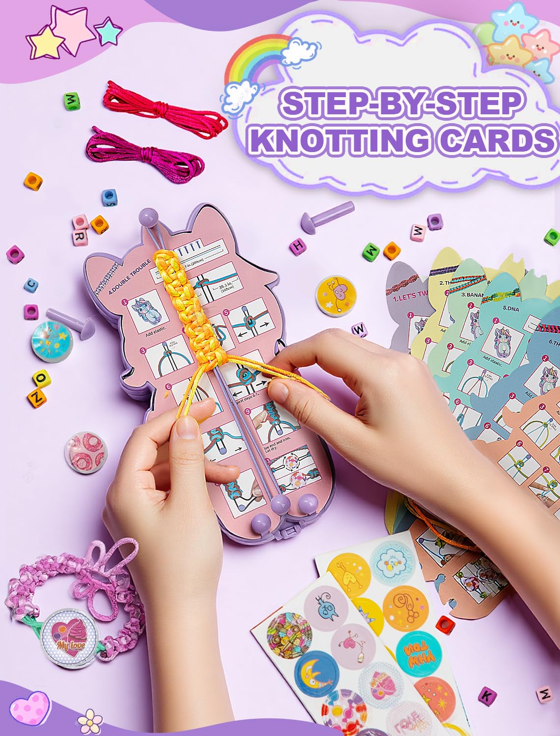 AONTESS Unicorn Bracelet Making Kit for Girls - DIY Jewelry with Beads & String, Small, Purple, Model BZQ-UZ, Ages 6-12