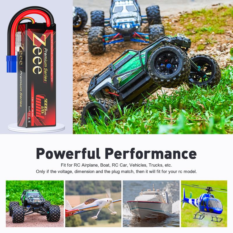 Zeee Premium Series 2S Lipo Battery 9000mAh 7.6V HV-Lipo 120C Hard Case Battery with EC5 Connector High Voltage Battery for RC 1
