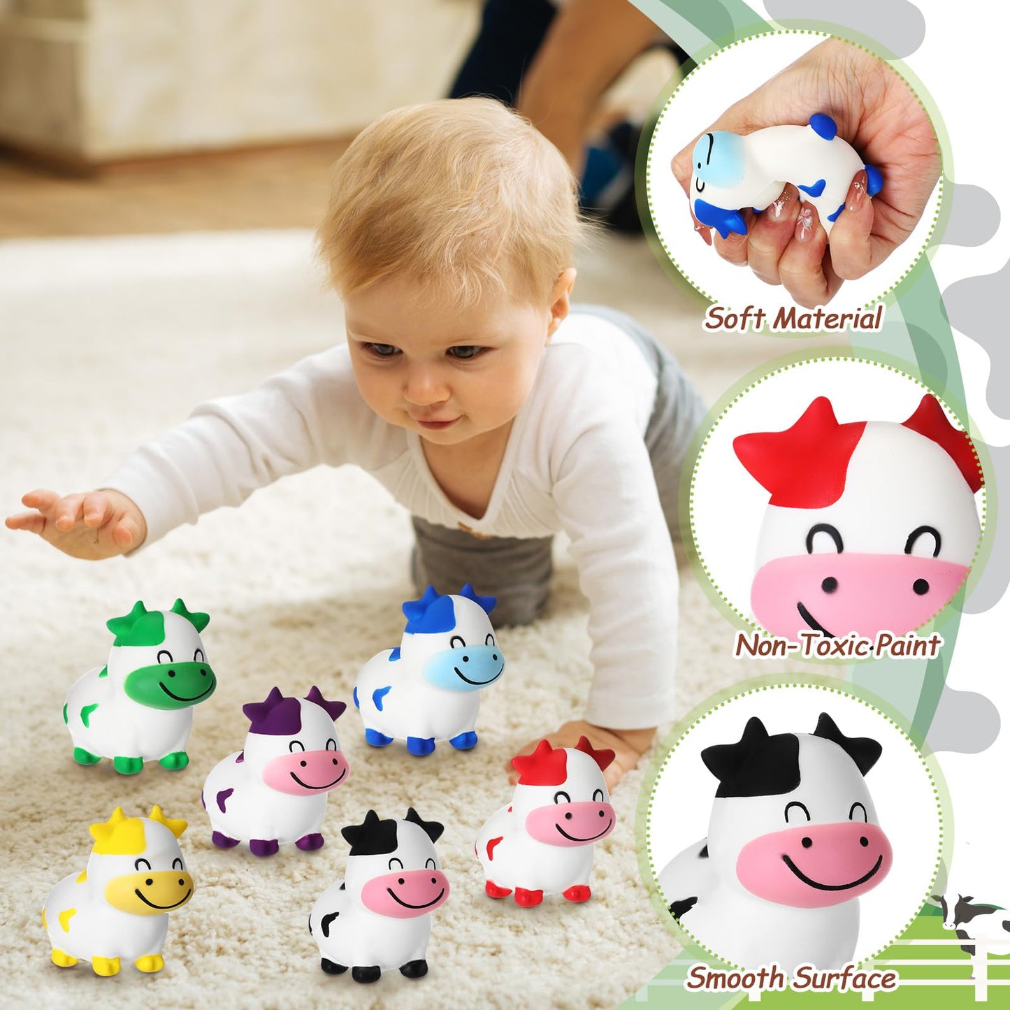 Wettarn 24 Pcs Cows Party Favors Cows Foam Stress Toy Fidget Toy Bulk Cute Farm Animal Party Favors Gift Supplies For Classroom
