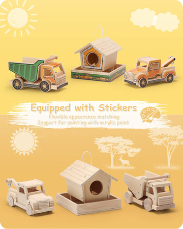 Sainsmart Jr. Woodworking Building Kit, 3-In-1 Kids Stem Projects Set, Diy Wood Crafts Assembly Toys With Different Combinations For Boys And Girls
