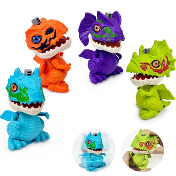 Birthday Toys Gifts for 3 5 6 7 8 Years Old Toddler Boys Girls, 4 Pack Wind up Spin & Flap Dinosaur Toys - 360 Rotating Dino Fig