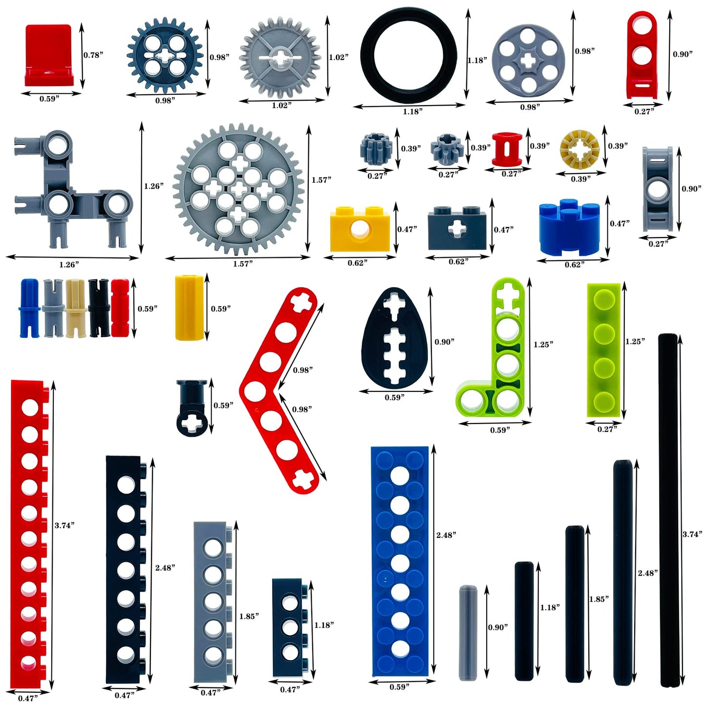 Tacyillu 202 Pcs Building Blocks Parts Gear Chain Wheels Connectors Axle, Liftarm, Pins Accessories Brick Sets Toys Tight Fit Wi