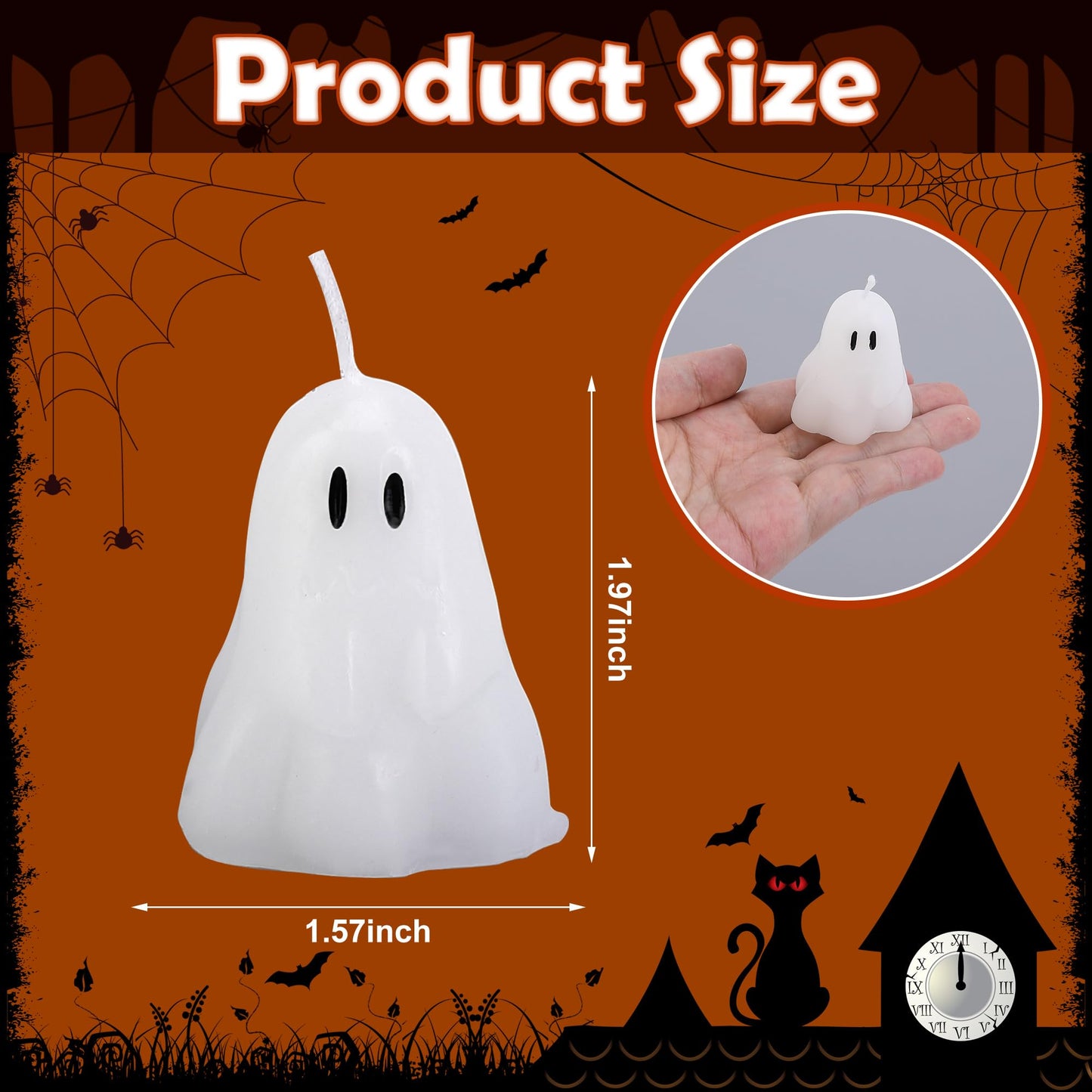 EBaokuup 20 PCS 2 X 1.6 Halloween Ghost Candles, Ghost Shaped Decor Candles, Fun Face Spooky Burning Candle for Halloween Pa