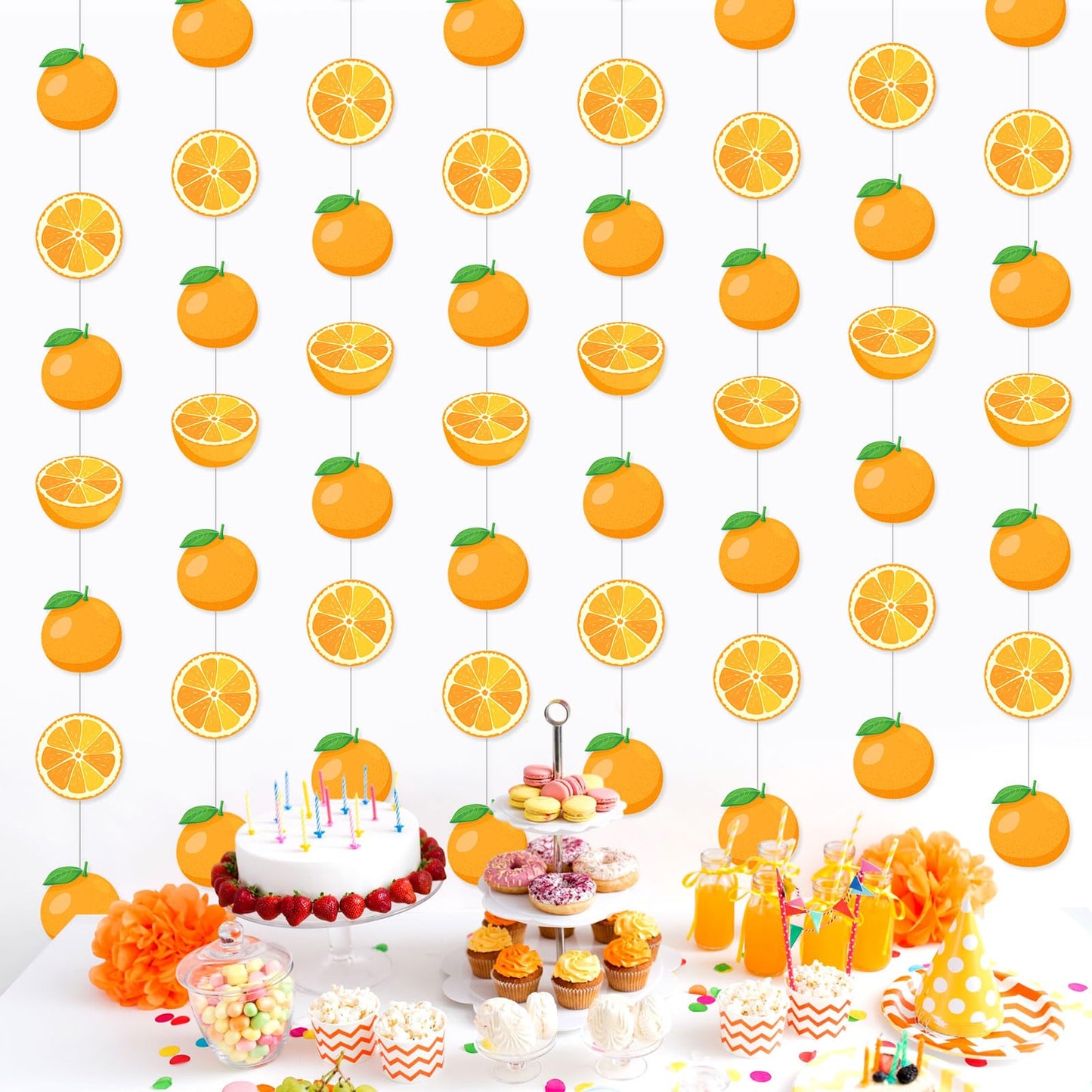 Daifunli 8 Pcs Orange Party Decorations Citrus Slice Birthday Hanging Garlands Banner Tangerine Paper Cutouts Streamer for Littl