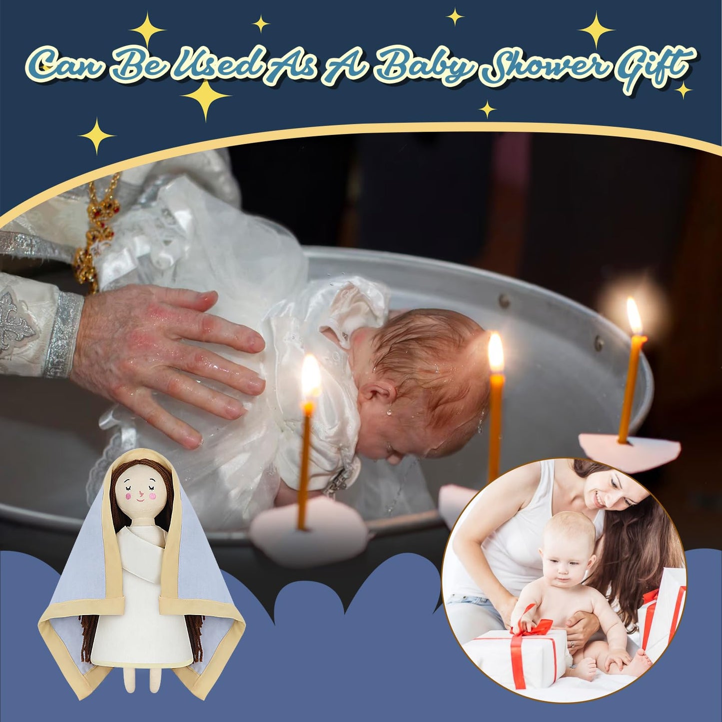 Free-Space Blessed Virgin Mary Doll And Baby Jesus Plush Religious Figure Playset For Boy Girl Christening Gift(Virgin Mary)