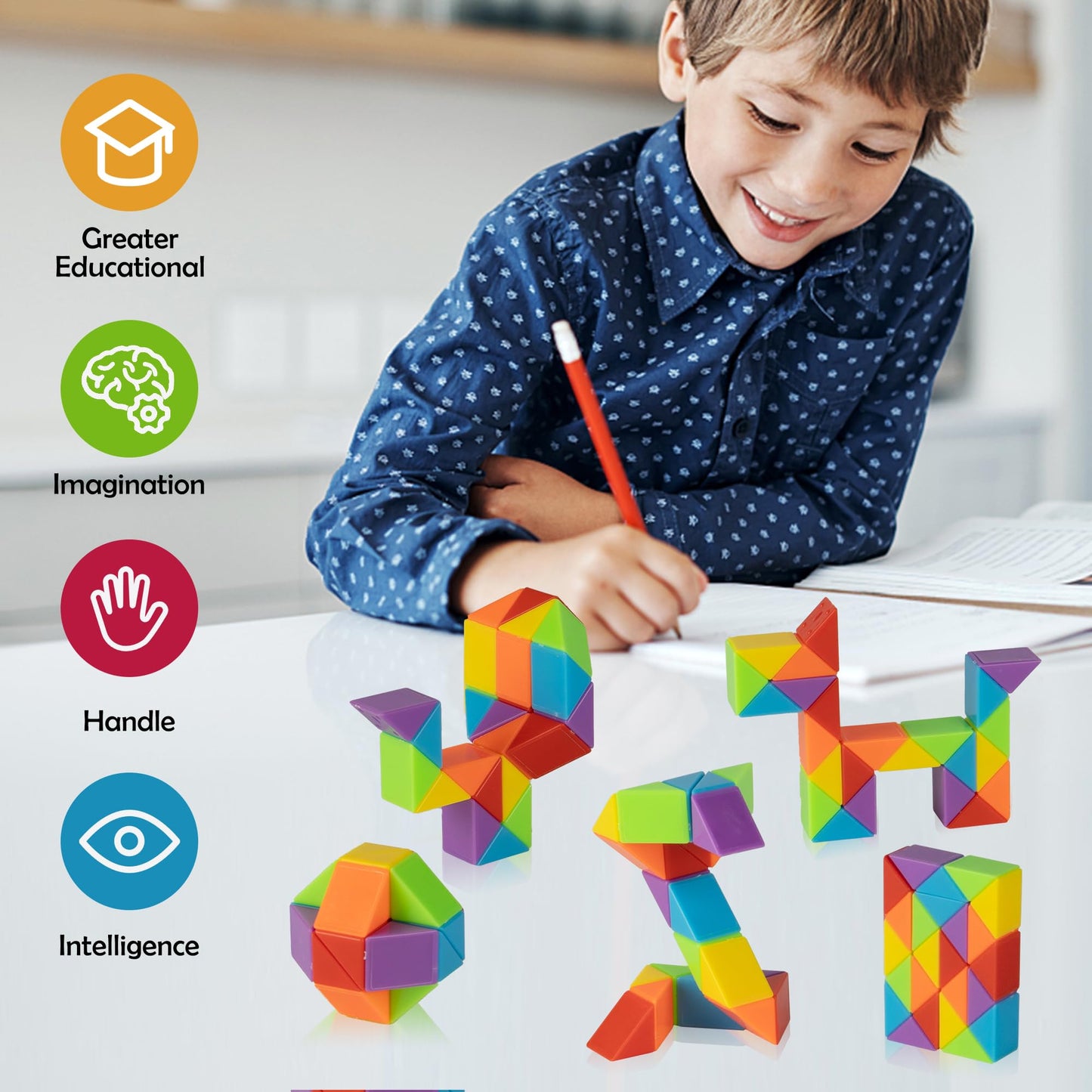Ganowo Medium Snake Cube, 4 Pack Twist Puzzle Stress Relief Sensory Toys Stocking Stuffers Bulk Supplies Goodie Bags Fillers Fidget Toys For Anxiety Teens Kids