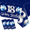 Turypaty 3 Pack Blue Silver 18Th Birthday Tablecloth Decorations For Boy, Navy Blue Happy 18 Table Cover Party Supplies, Eightee