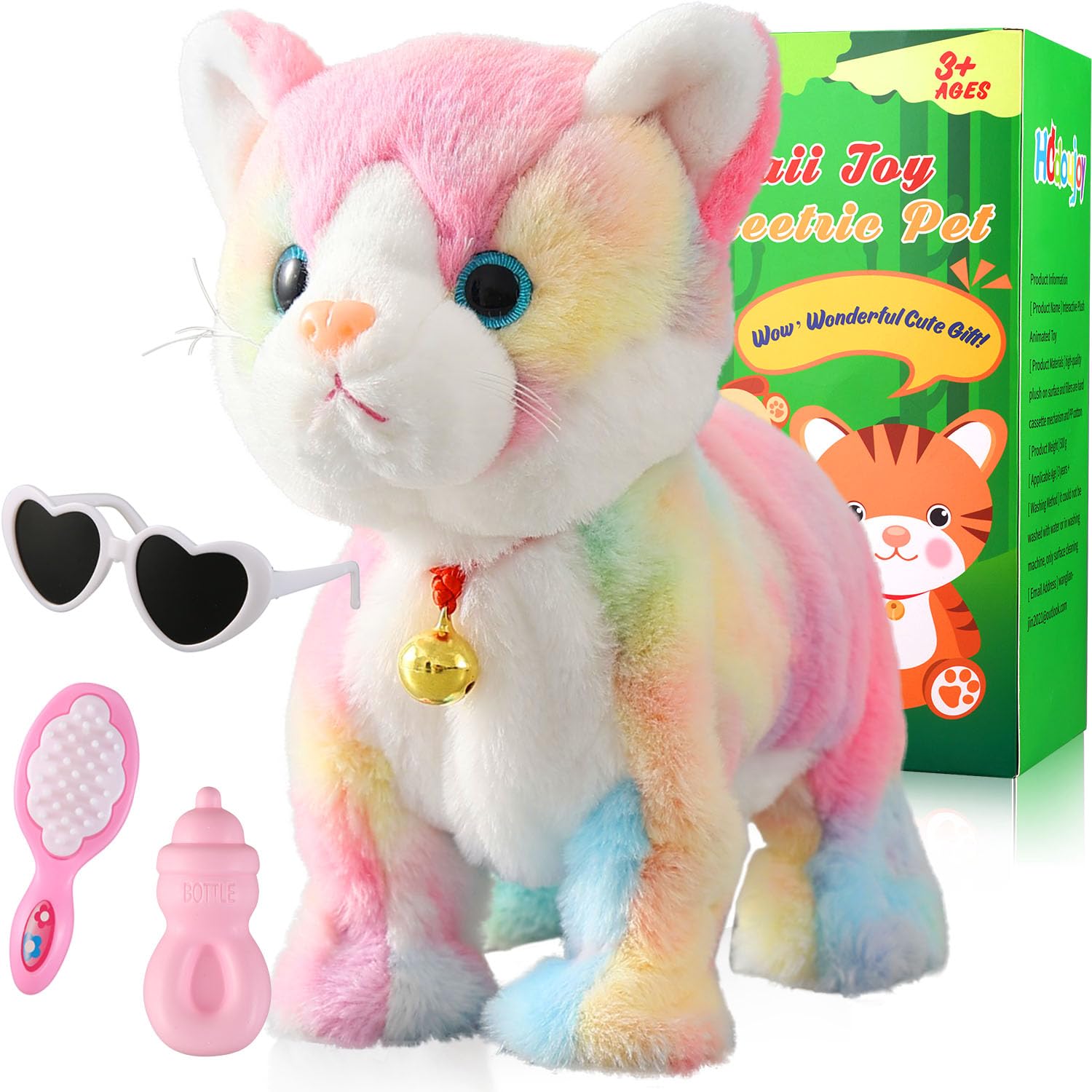 Colorful Plush Robot Cat Stuffed Animal Interactive Cat Robot Toy, Robotic Cat Barking Meow Kitten Touch Control, Animated Kitty Cat Pet, Robot Kitty Toy For Baby Birthday H:12'