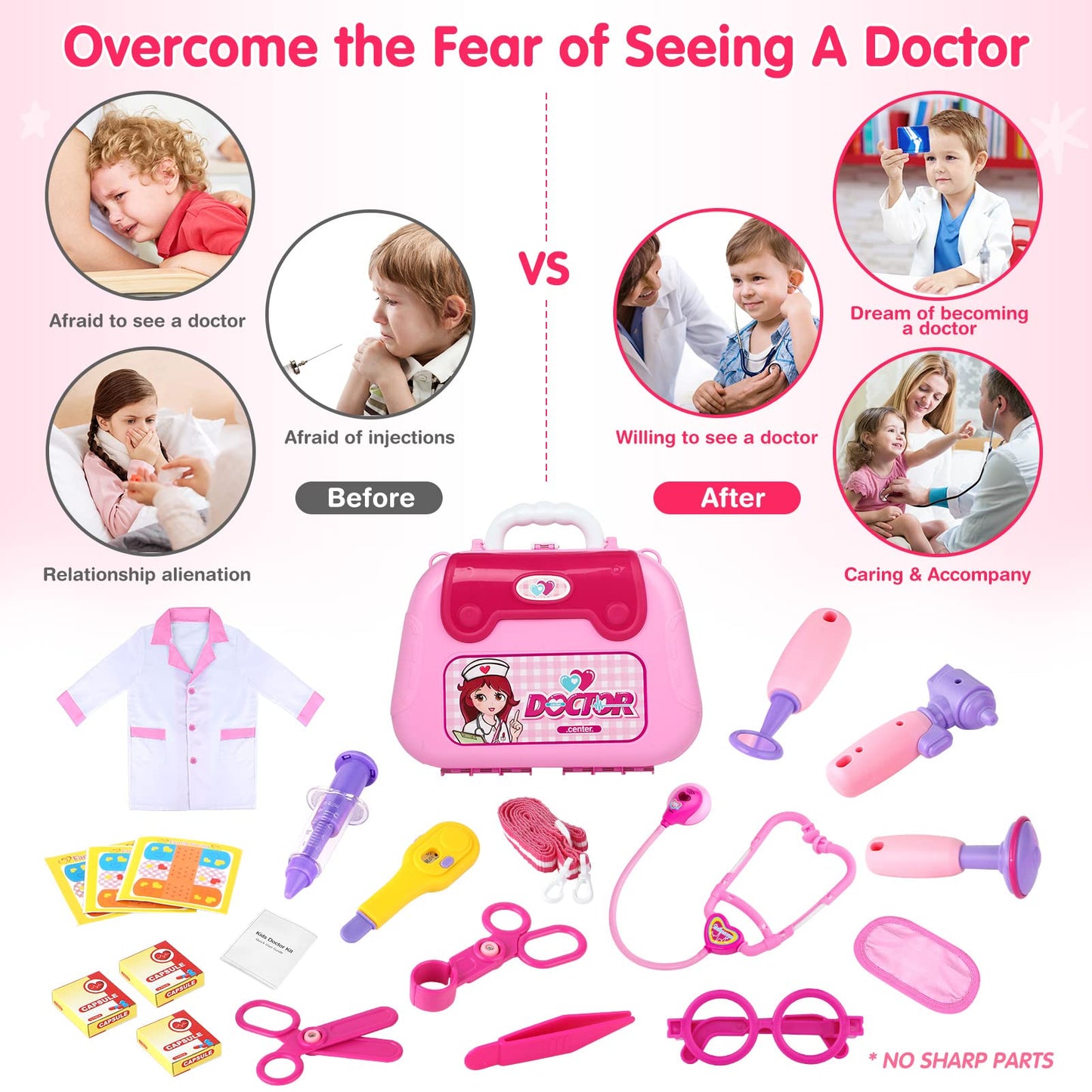Kids Doctor Kit for Girls, Pink Doctors kit for Kids 22 Pieces Doctor Play Gift for Kids Medical Toys Set with Roleplay Doctor C