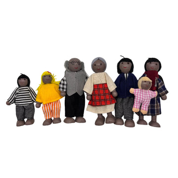 HYSTYLE 7 Pack Wooden Doll House Family Dollhouse Dolls Family Pretend Play Figures  Family Role Play Pretend Play Mini People Figures (African American)
