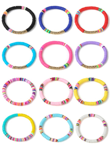 Cooluckday Heishi Surfer Bracelets For Women Vsco Boho Beaded Bracelet Friendship Polymer Clay Rainbow Bracelet Stack Vinyl Disc