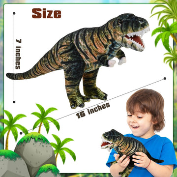 Madzee Plush Realistic T-Rex Dinosaur Stuffed Animal Toy 16 Inches, Soft Dino Plushie Christmas Birthday Gifts For Boys Girls Ki