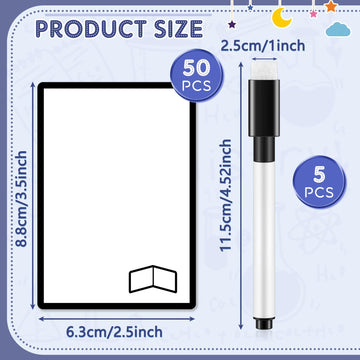 Teling 50 Pcs Multifunctional Tokens Dry Erase Cards Reusable Cards Blank Playing White Flash Erasable Index Bulk With 5 Black Marker Pens For Diy Games, Office, Housework