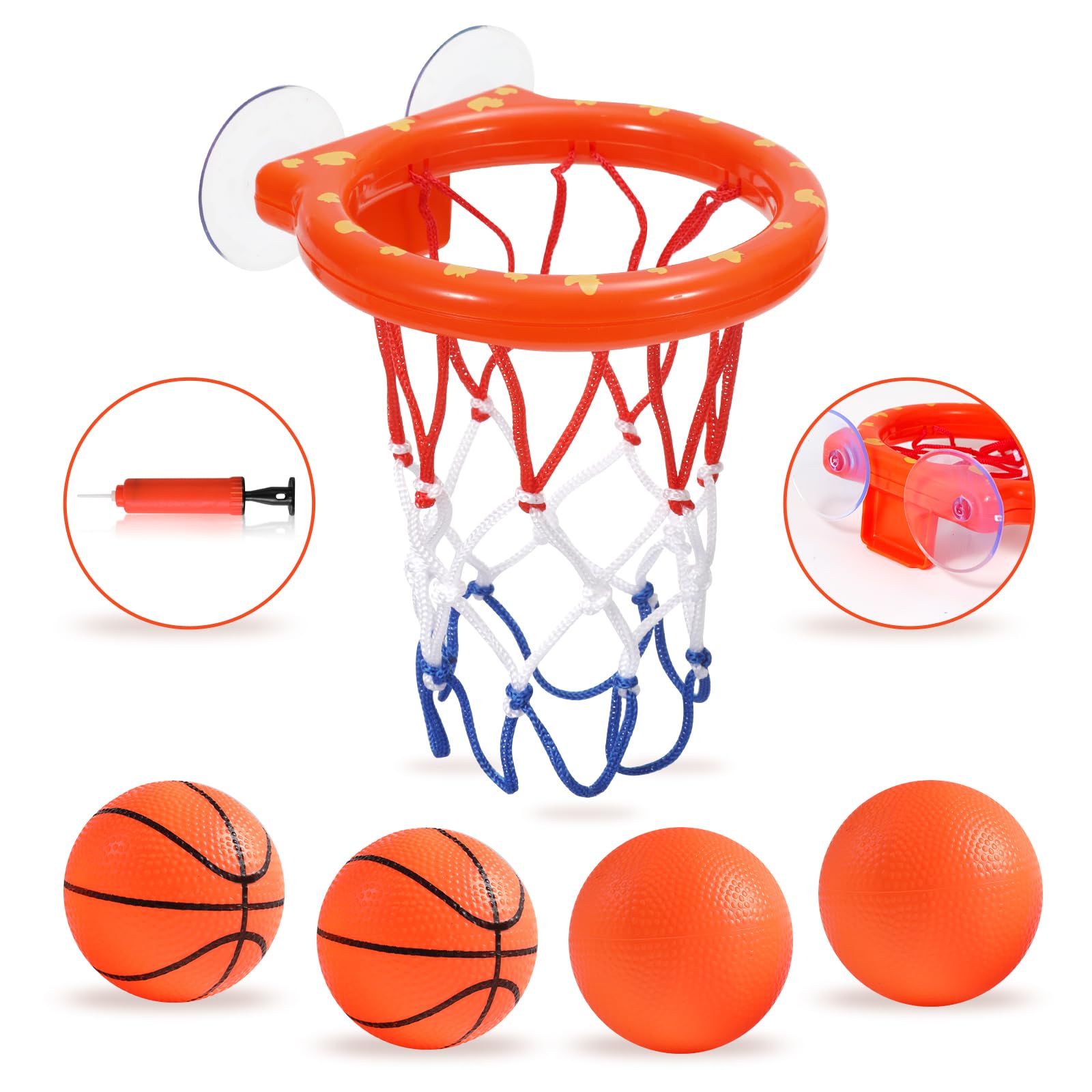 Ksabvaia Bath Toys - Bathtub Basketball Hoop For Kids Toddlers,Bath Toys Shower Toys For Kids Ages 4-8,Suction Cup Basketball Hoop & 4 Soft Balls Set For Boys Girls