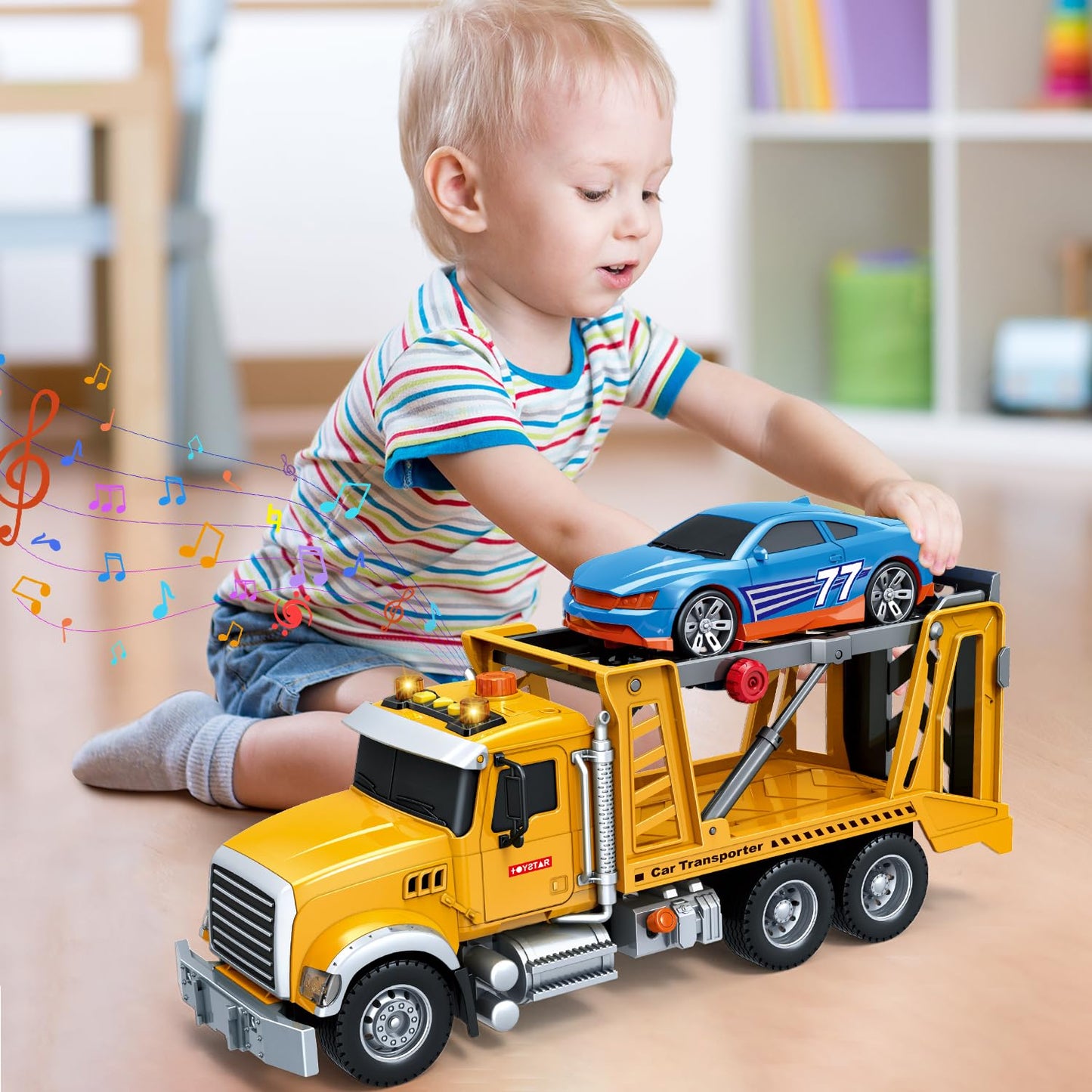 Mostop Toy Truck Transport Cars Carrier With Racing Car For Toddlers,15 Large Kids Toys For 4-8 Boys, Friction Powered Truck Veh