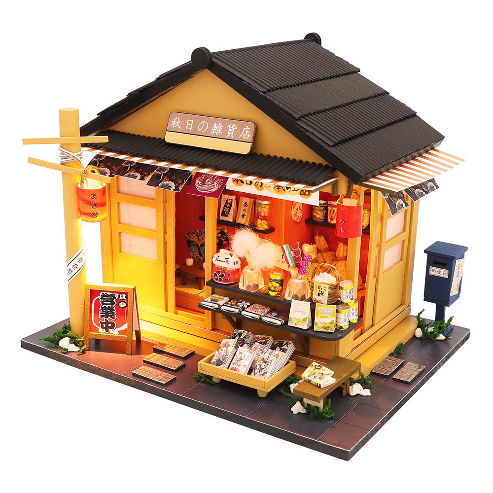 Spilay DIY Miniature Dollhouse Kit with Wooden Furniture Handmade Japanese Style DIY Dollhouse Kit with Dust Cover & LED 1:24 Scale Creative Room Gift Idea for mature-themed Teenager Lover(Grocery Store)
