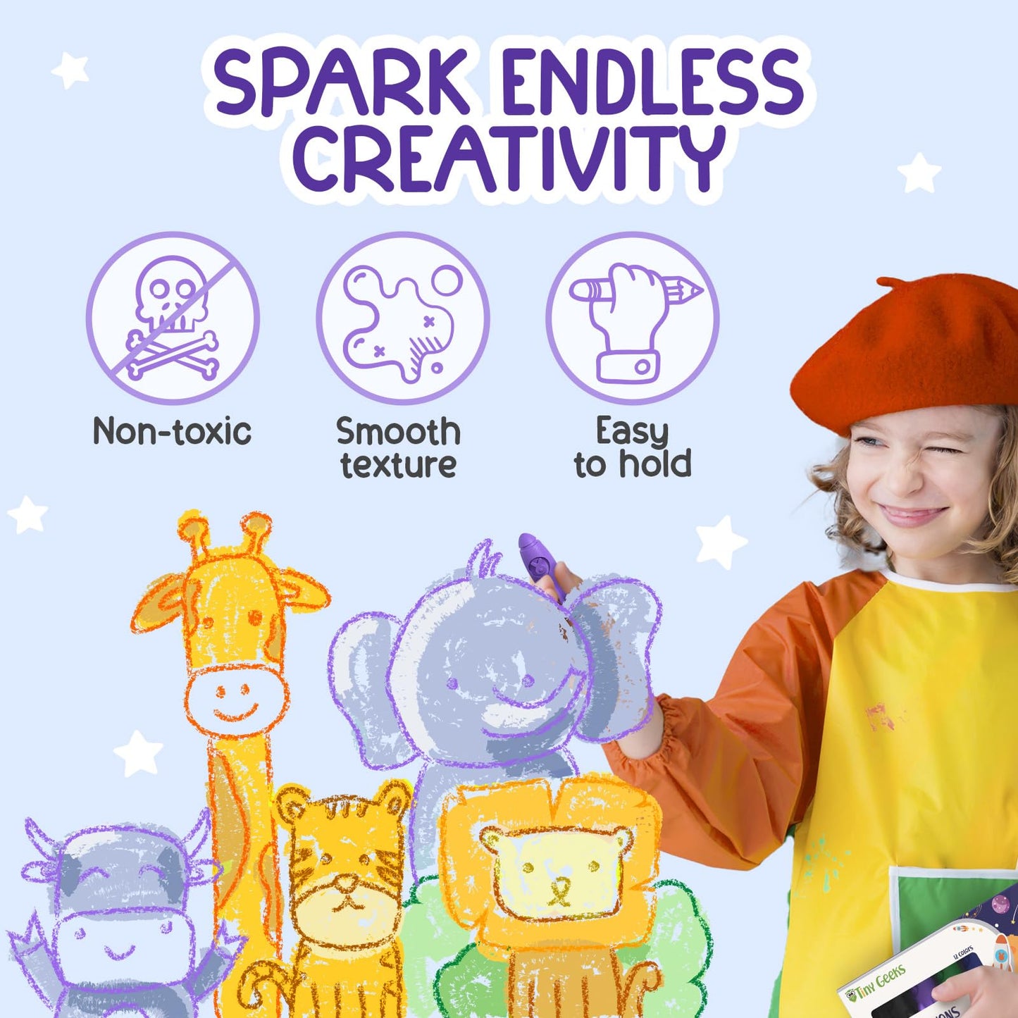 12 Rocket Crayons - Non Toxic, Washable - For Toddlers, Kids Ages 4-8 - Easy To Hold, Babys Crayons For Toddlers 3-10 Years