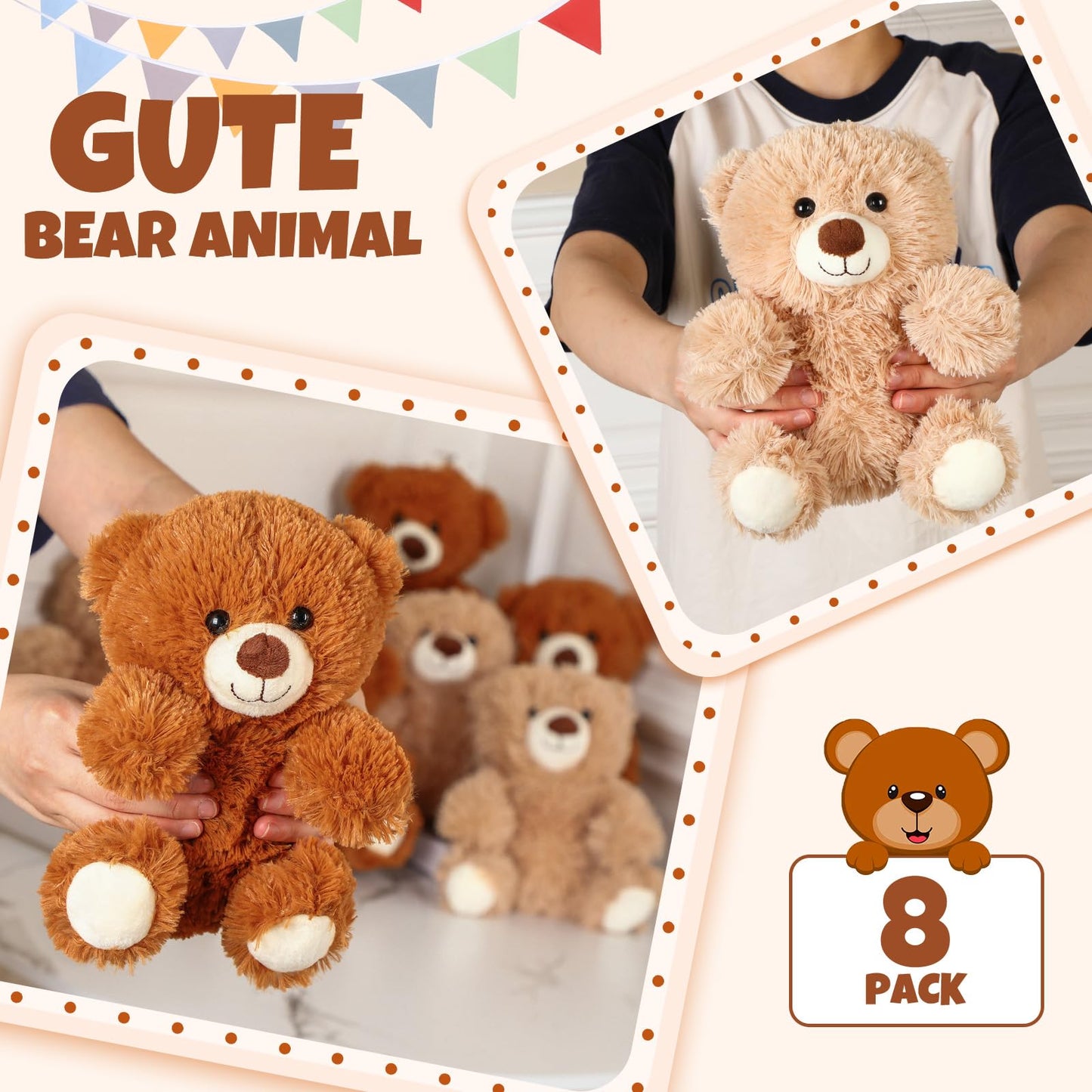 Jenaai 8 Pcs 10 Inches Stuffed Animal Bear Bulk Valentine'S Day Gift Soft Cute Baby Shower Bear Small Stuffed Plush Toys For Gir