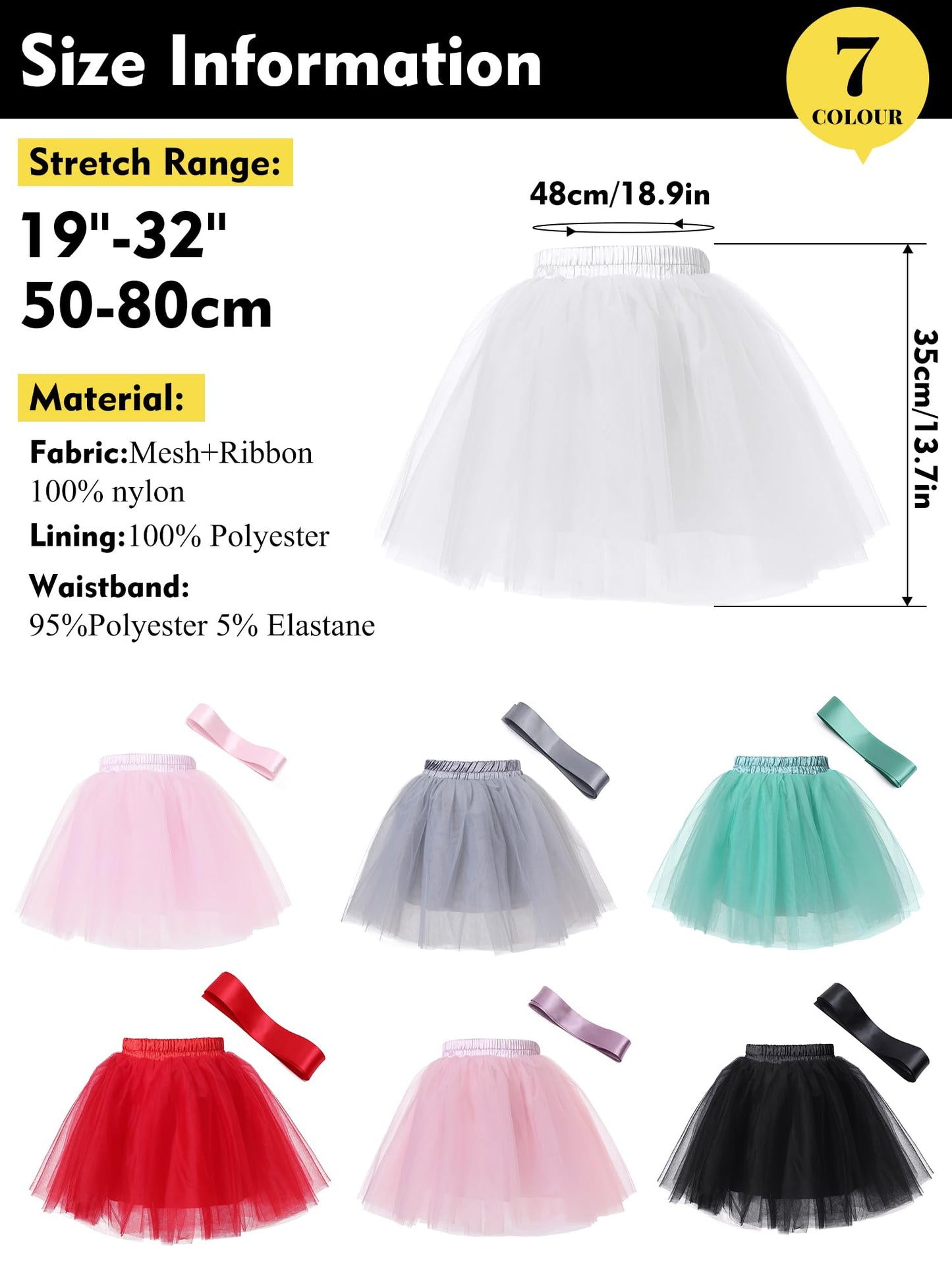 Dgshirldjo 7 Layers Girls Tutu Skirt, Tulle Princess Tutu Skirts For Toddler Girls 3-10 Years Birthday/Daily Wear/Costume (Us, A