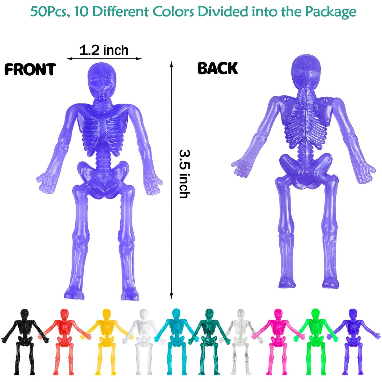 DIYASY Stretchy Skeleton Toys - 50 Pack Halloween Party Favors, TPR Material, Fun Gifts for Kids, Model DM368M4P1