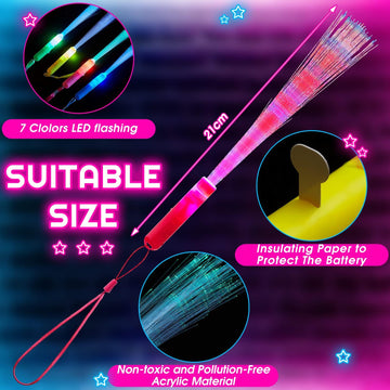 Zhanmai 24 Pieces Glow Fiber Wands Sticks Led Light Wands Fiber Optic Wands Led Flashing Sticks Glow Flashing Wands Fiber Optic Wands For Party Favors