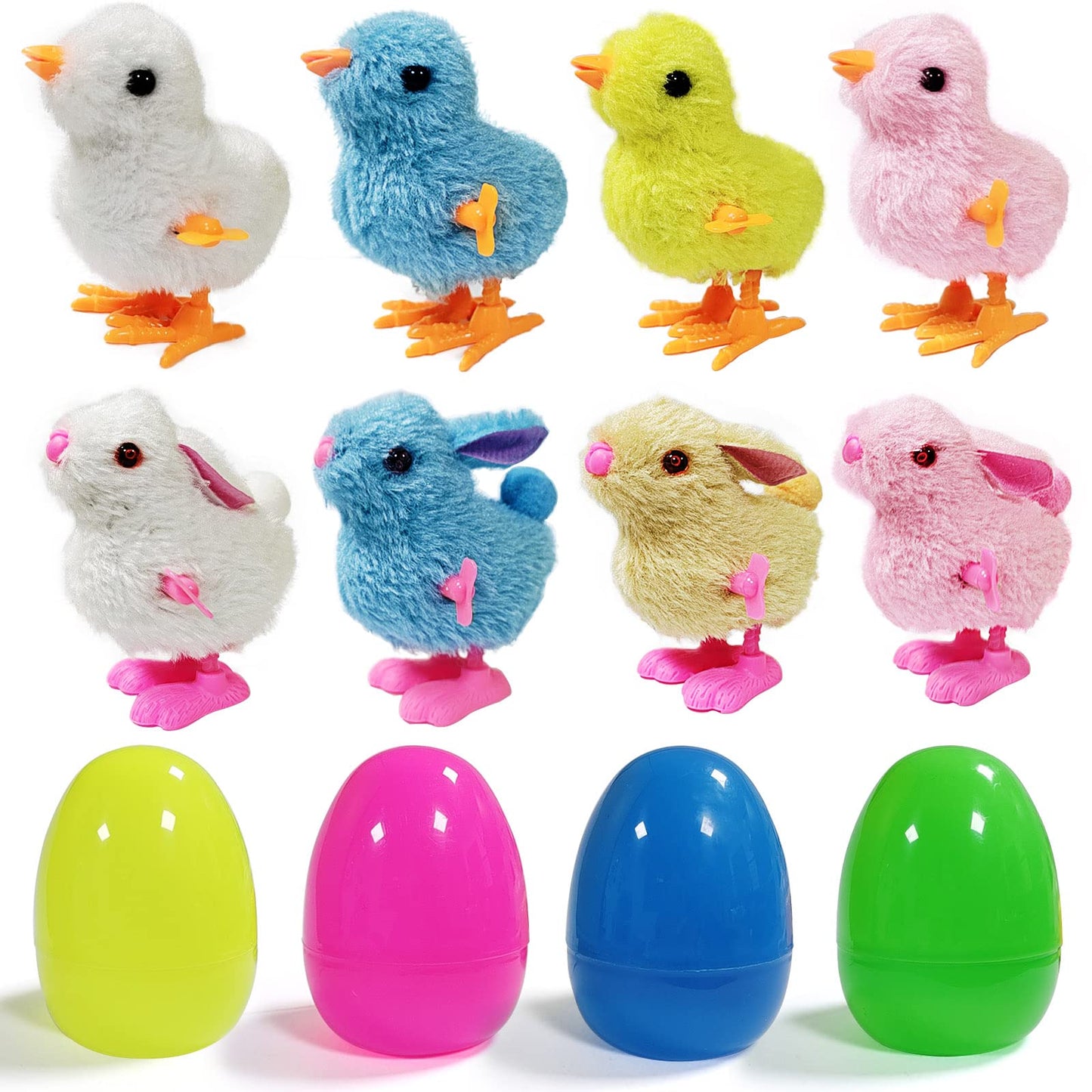 12 Pcs Easter Eggs Filled With Wind-Up Chicks And Bunnies 4' Large Surprise Eggs For Easter Eggs Hunt Easter Basket Stuffers Easter Gift For Kids