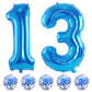 13Th Birthday Balloons For Boys, 40 Inch Blue Foil Number 10 Balloons With Confetti Latex Helium Balloons, Blue Birthday Party B