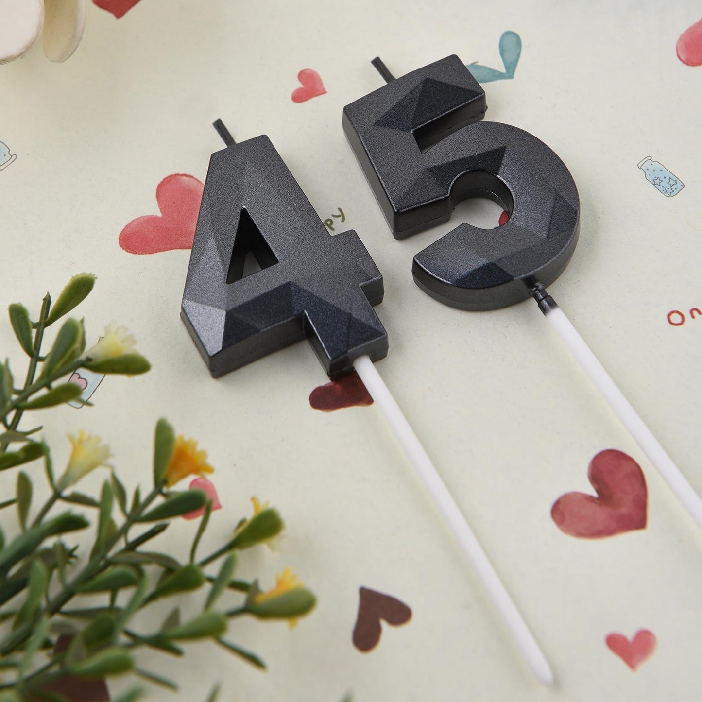 2 inch Black 45 & 54 Birthday Candles, 3D Diamond Number 45th & 54th Cake Topper for Men Women Birthday Party Decorations Theme