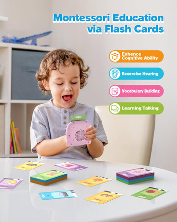 Pink Talking Flash Cards For Toddler 1 2 3 4 Year Olds, Language Learning Toys, Pocket Speech Therapy Toys, Autism Toys, Montess