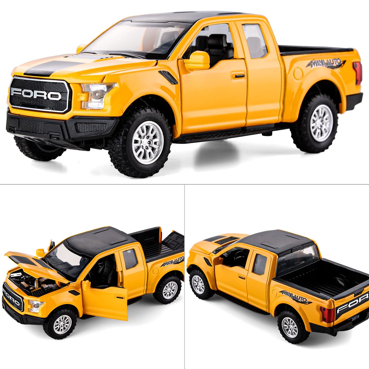 SASBSC F150 Pickup Truck Toys for Boys Age 3-8 Raptor Toy Trucks for Boy Ages 4-7 Diecast Metal Model Truck with Light and Sound