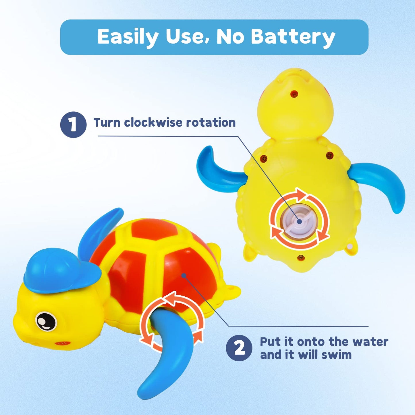 Cuterabit Baby Bath Toys, Floating Wind Up Swimming Turtle And Duck, Bathtub Toys, Pool Toys, Water Toys For Toddlers Boy Girl 3 Pack