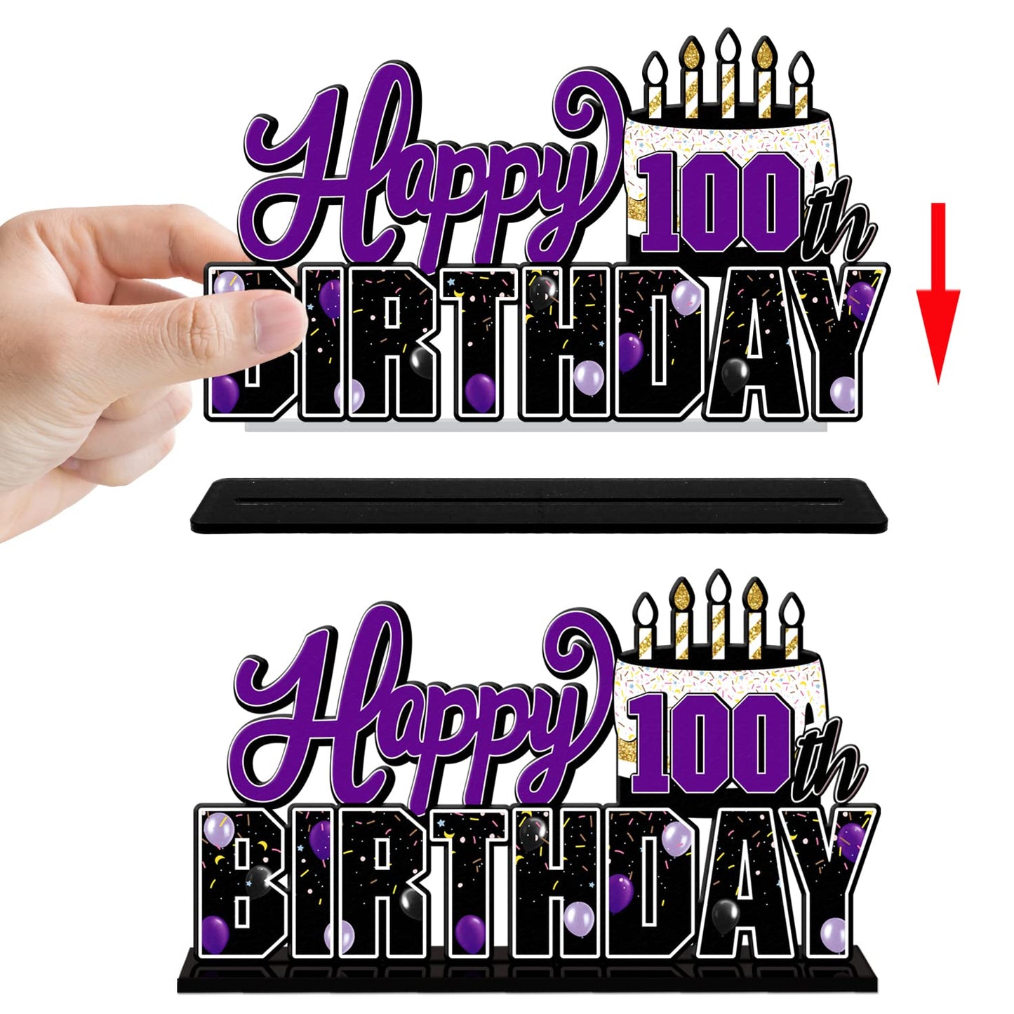 Lingteer Happy 100Th Birthday Purple Acrylic Table Topper Centerpieces Set - Cheers To 100 Years Old Birthday 100Th Bday Party Gift Decorations.