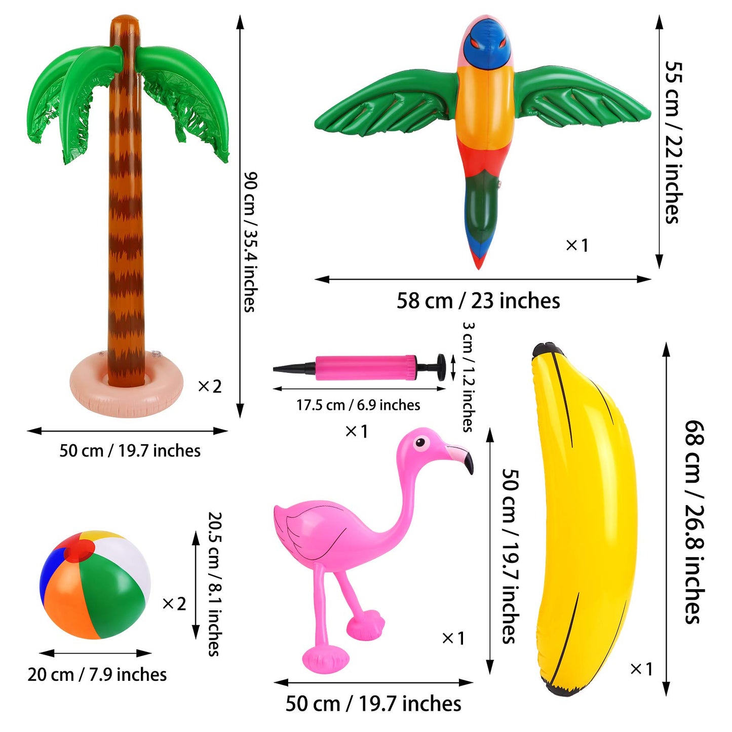 Ruisita Inflatable Luau Party Set 2 Pack Palm Trees 1 Pack Inflatable Parrot 1 Pack Inflatable Flamingo 2 Pack Beach Balls 1 Pac