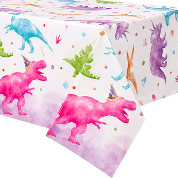 Wernnsai Watercolor Dinosaur Tablecloth - 2 Pack 54'' X 108'' Dinosaur Party Supplies For Kids Girls Dino Theme Birthday Party Decoration Plastic Disposable Printed Rectangular Dining Table Cover