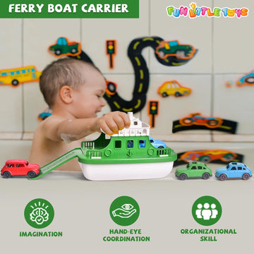 Toy Boat Bath Toys For Toddlers With 4 Mini Car Toys And 4 Bath Boat Squirters, Kids Ferry Boat For Bathtub Bathroom Pool Beach Toys