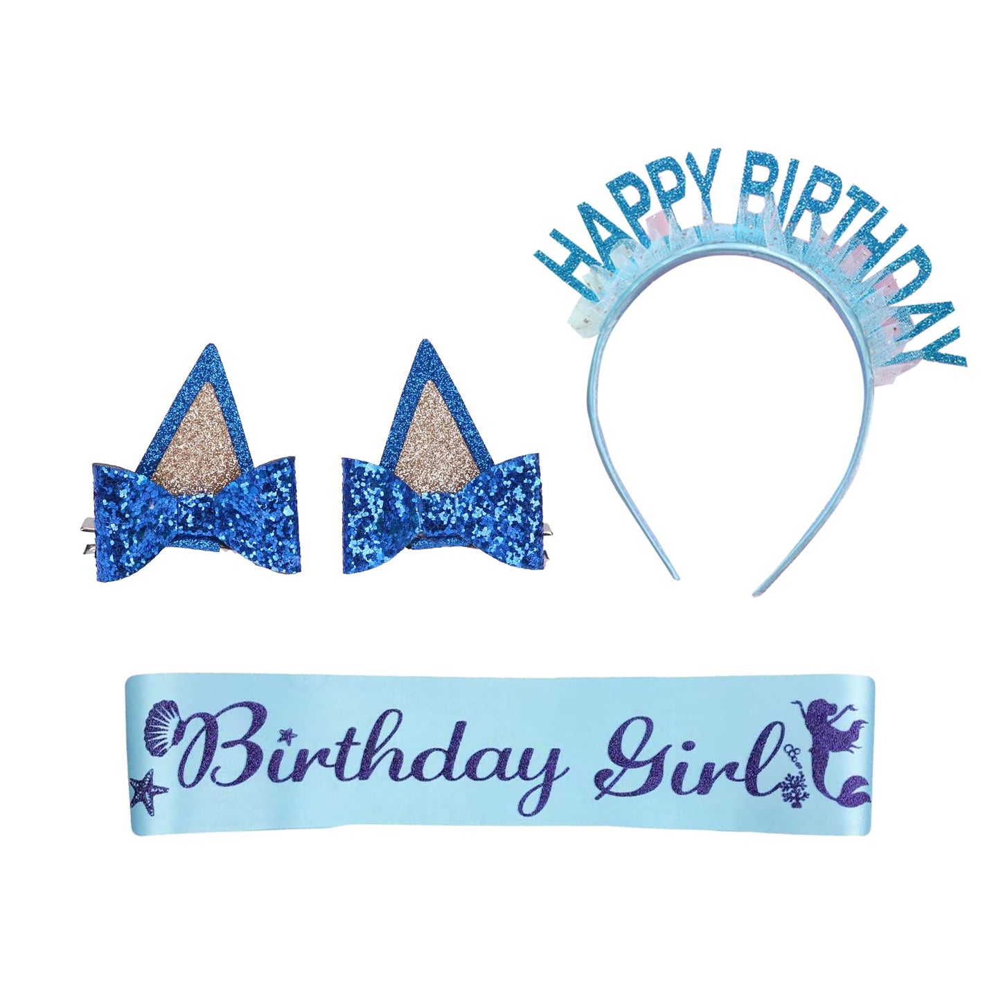 SHELOVESIT Girls Birthday Costume - T-Shirt and Tutu Dress, Blue Headband and Satin Sash for Girls Birthday Party - 140cm/7T-8T