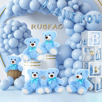 Morismos 6 Pack Teddy Bear Bulk, Soft Bulk Teddy Bear Stuffed Animals 14 Inch, Small Bear Plush For Baby Shower, Kids, Blue