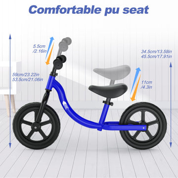 Glaf Toddler Balance Bike Kids Ride On Toys For 2 Years Old Boys Girls Baby Walker 18 Months To 5 Years12 Inches No Pedal Training Bicycle With Adjustable Seat Height (Blue)