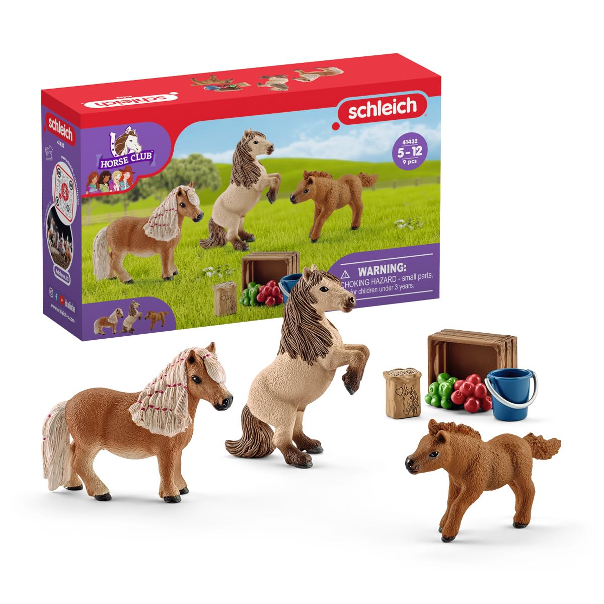 Schleich Horse Club 8-Piece Horse Toy For Girls And Boys Ages 5+, Miniature Shetland Pony Family