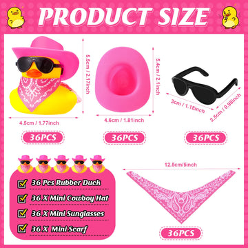 36 Set Cowboy Rubber Duck Mini Yellow Duckies Bath Party Toy Tiny Ducks Bathtub Toy With Cowboy Hat Paisley Bandanas Sunglasses For Summer Baby Shower Birthday Swimming Party (Bright Style)