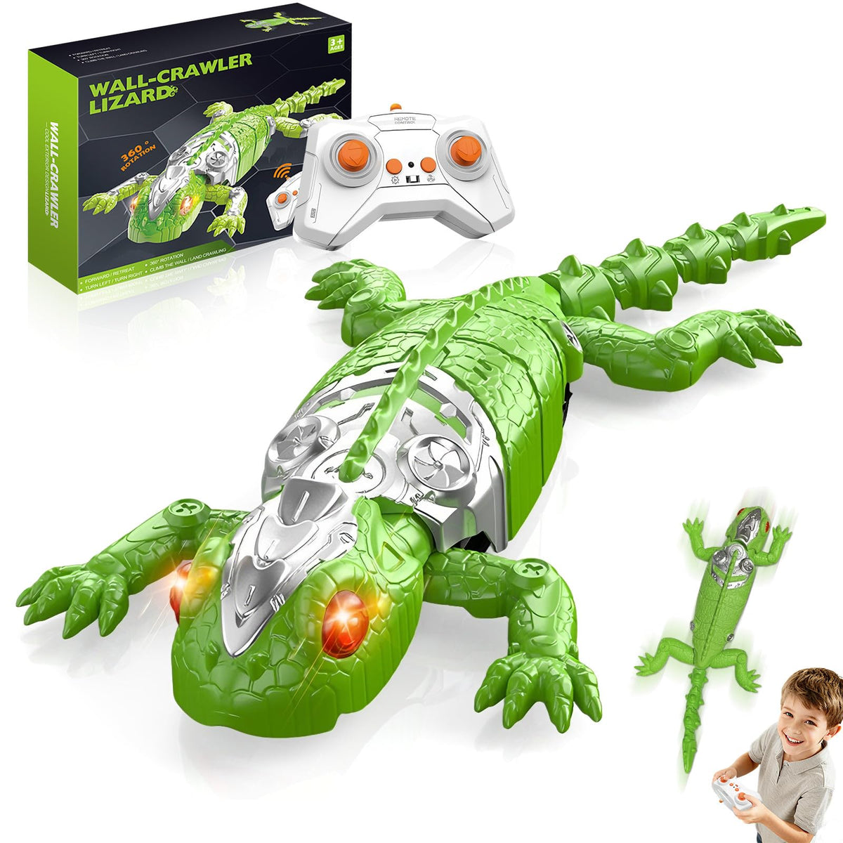 Lurui Wall Climbing Gecko Toy, Remote Control Lizard that Climbs Walls, Electric Gecko with LED Glowing Eyess,USB Rechargeable W