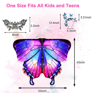 Rektak Butterfly Wings For Girls, Butterfly Costume For Halloween Party Kids Fairy Wing With Mask And Headband(Red Blue)